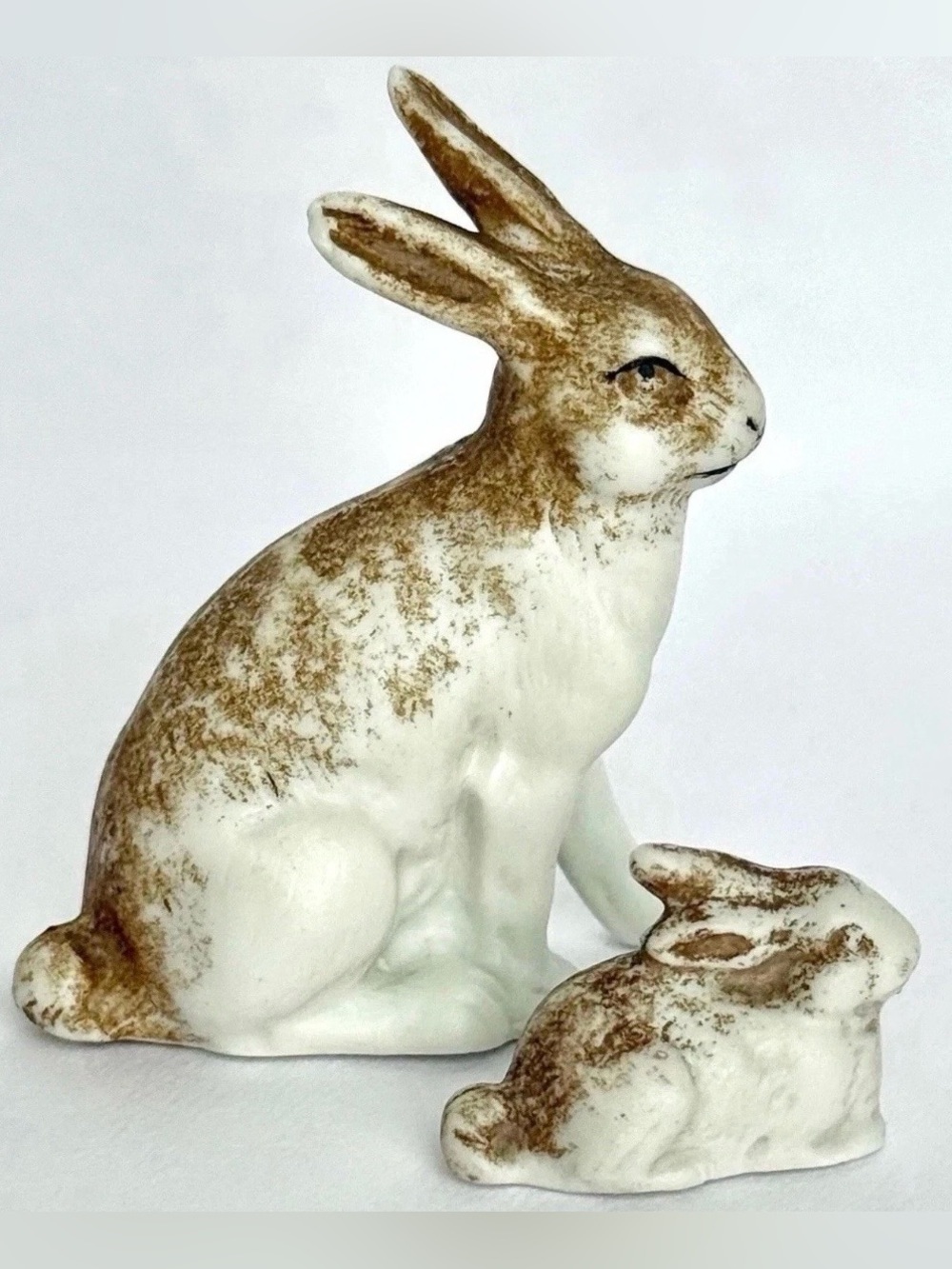 Antique SP Sonneberg Germany Bisque Rabbit Figurines Pair Hertwig Bunny Putz